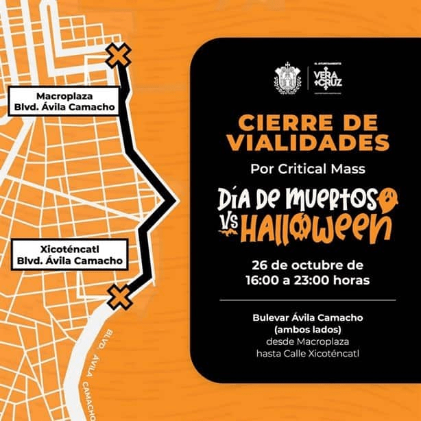 #Veracruz Estas calles estarán cerradas este jueves por rodada de Halloween en el puerto&nbsp;Jarocho