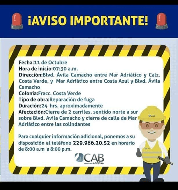 #Veracruz Estos son los cierres viales en #BocadelRío por reparación de fugas este&nbsp;miércoles