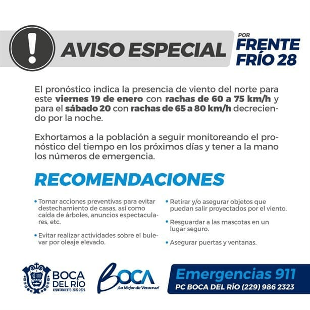 #Veracruz #BocadelRío en alerta por el norte que generará el Frente Frío&nbsp;28
