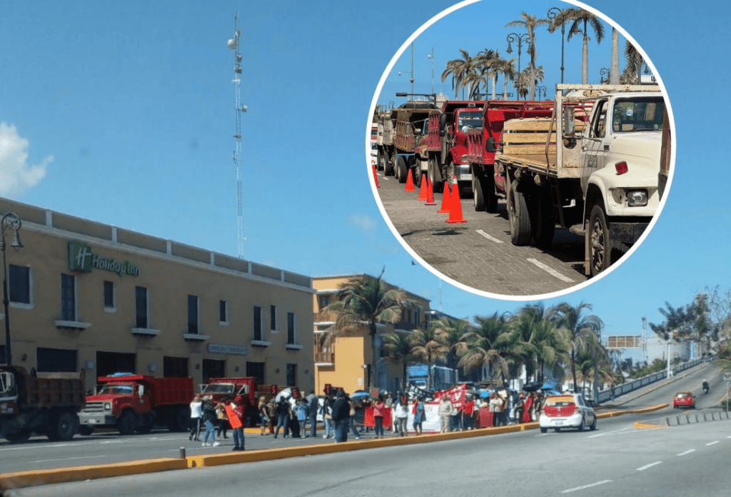 #Veracruz Caos vial en centro del puerto jarocho; transportistas y maestros de la #UV se manifiestan frente a Palacio&nbsp;Municipal