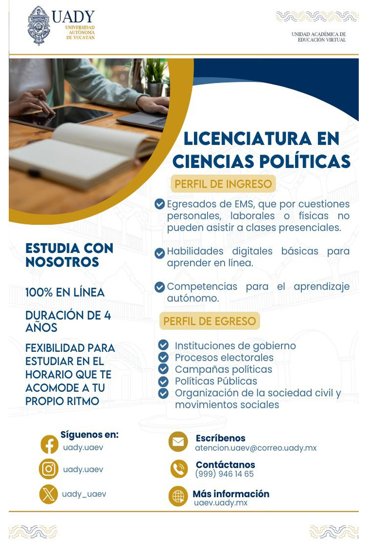 #Yucatán Abierta la convocatoria para la Licenciatura en Ciencias Políticas en modalidad&nbsp;virtual