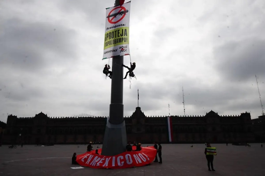 #Nacional Greenpeace escala asta bandera del Zócalo para protestar contra planta de amoniaco en&nbsp;Topolobampo